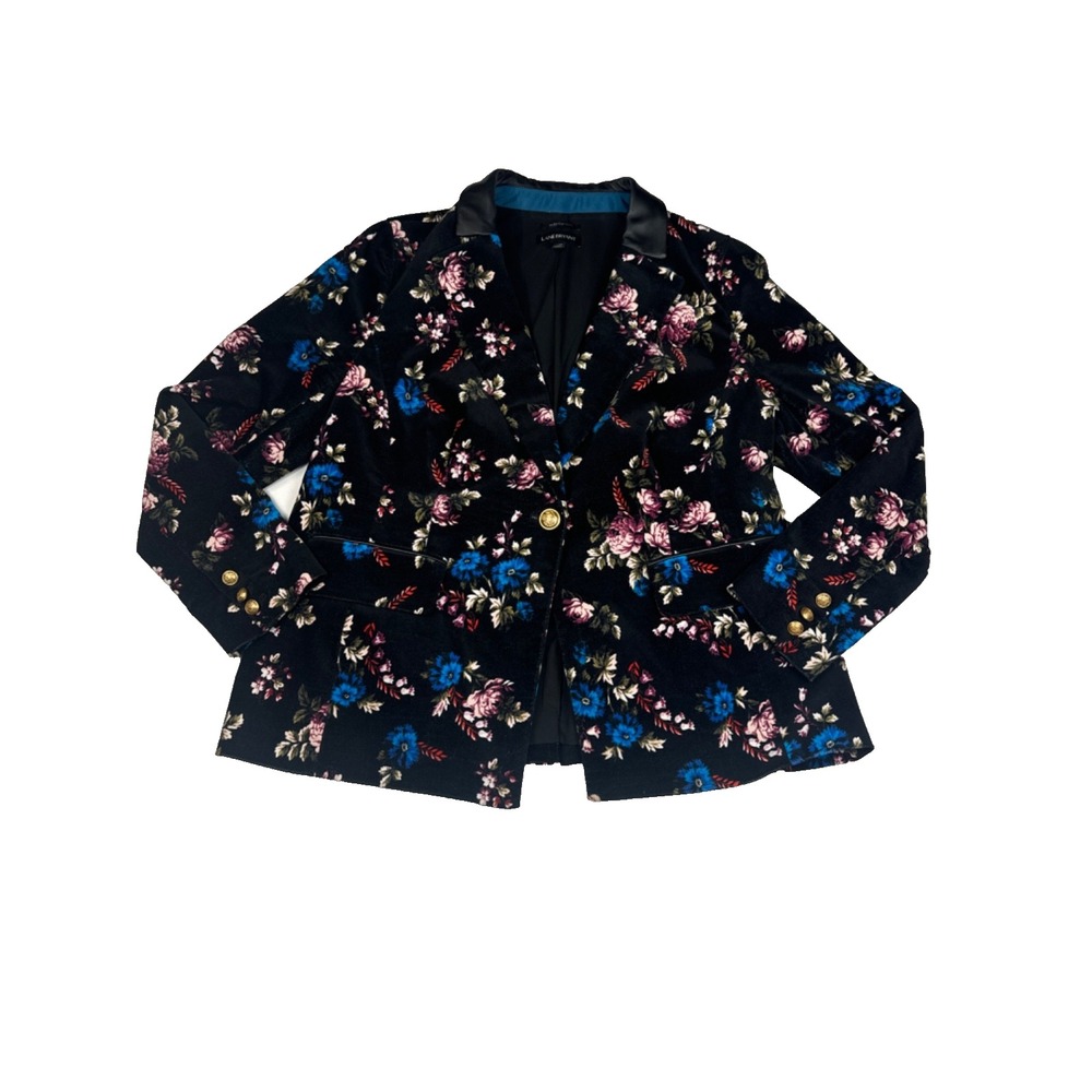 Lane Bryant Women's Black Floral Velvety Blazer Size‎ 14P Petite